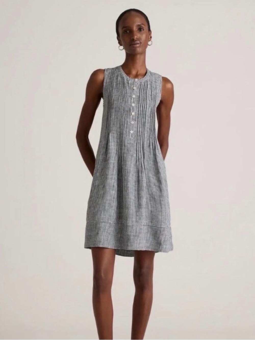Quince size Large Classic Mini Gingham European Linen Sleeveless Swing Dress